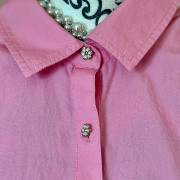 Crown & Ivy- Pink Ruffle Sleeve Women's Top, 100% cotton- size 1X - Picture 3 of 9